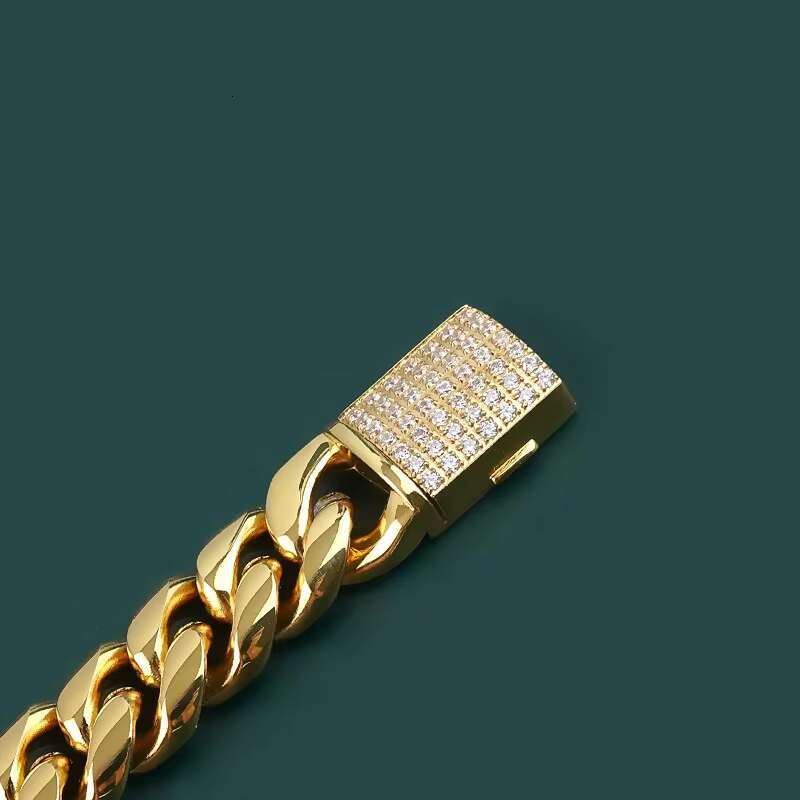 Cuban Link Bracelet Chains Stainless Steel Jewelry Miami Bracelets 18K Gold PVD Vacuum Plating CZ Diamond Button