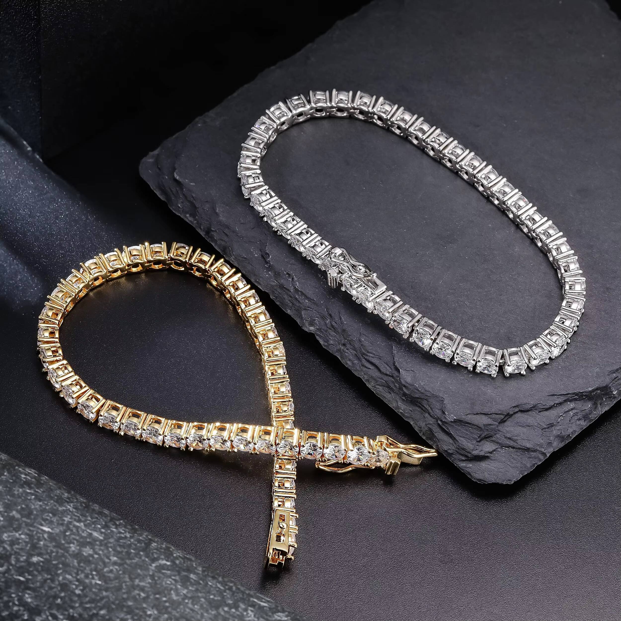 USA Stock Classic Tennis 4MM Round CZ Cubic Zirconia Cut Diamond 18K White Gold Plated Charm Tennis Bracelets for Women Men