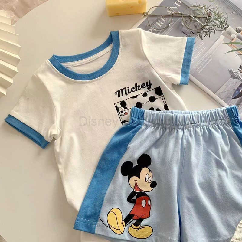 Disney 2024 Summer Childrens New Short Sleeve Pants Set Cute Boy Baby Soft Half Sleeve Top Casual Two Piece SetXJ250409