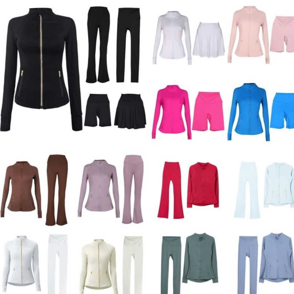 Women's sports set Fitness Set High-waisted blazer Zipper Coat Stretch Sportswear Women's Yoga Set Jacket Shorts Leggings Flare Pants Gym