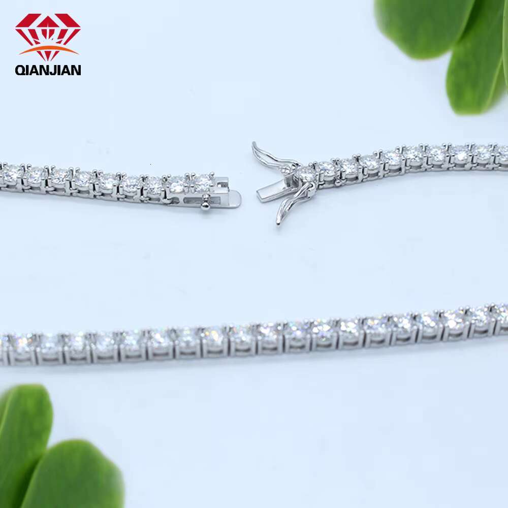 Fashion Jewelry 925 Sterling Silver Iced Out 20inches Mossanite Tennis Link Chains 4mm D VVS Moissanite Tennis Necklace