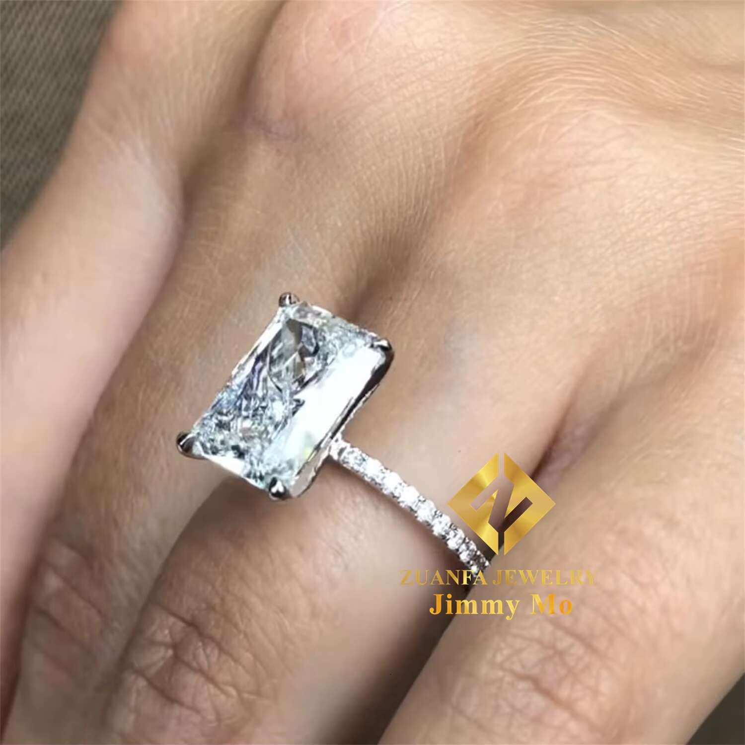 Custom Bridal Jewelry 10k 14k Solid White Gold Flawless 5CT Crushed Radiant Oval Moissanite Diamond Engagement Solitaire Ring