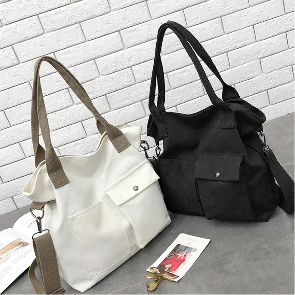 Fashion canvas bag student handbag shoulder large capacity solid color shopping casual womens cross shaped 250408