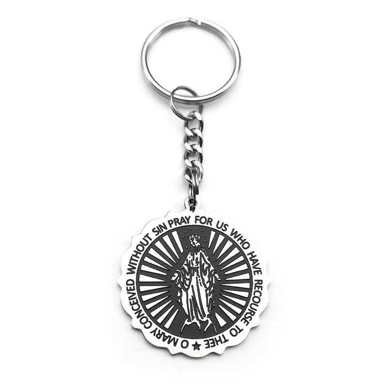 St. Josephs Prayer for Womens Keychains Mens Stainless Steel Silver Holy Family Catholic Keychains Jewelry GiftsXJ250409