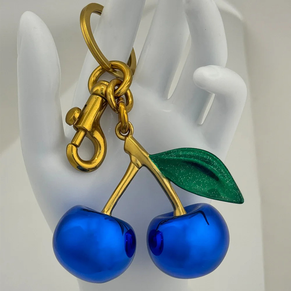 Fashion Mirror Blue Cherry Keychain Summer Fruit Pendant Womens Jewelry Bag Accessories Gift 250408