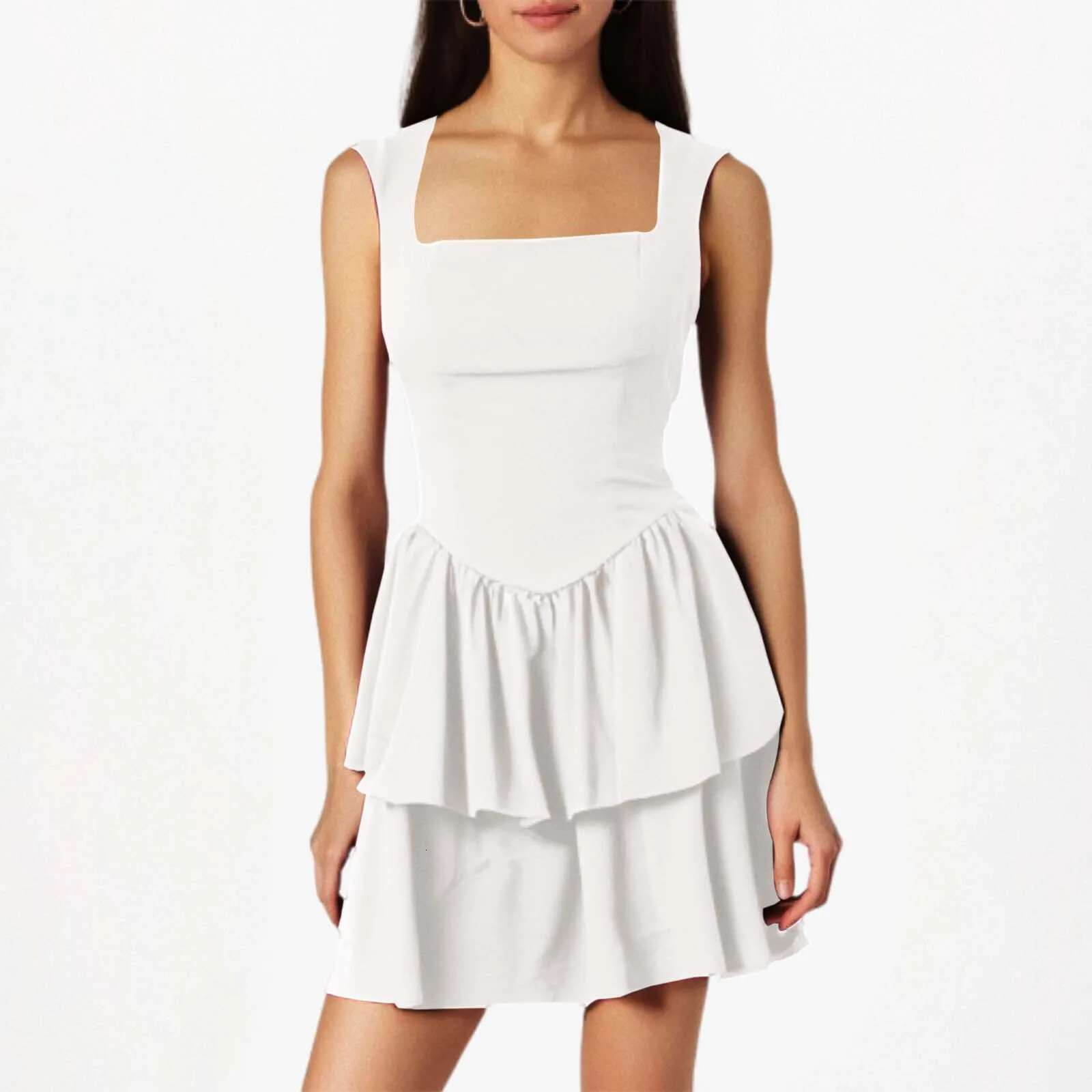 Dongdumaoyi Women S Bodycon Mini Cami A Line Dress Summer Fashion Sleeveless Solid Color Tiered Hem Sexy Elegant Cocktail Party