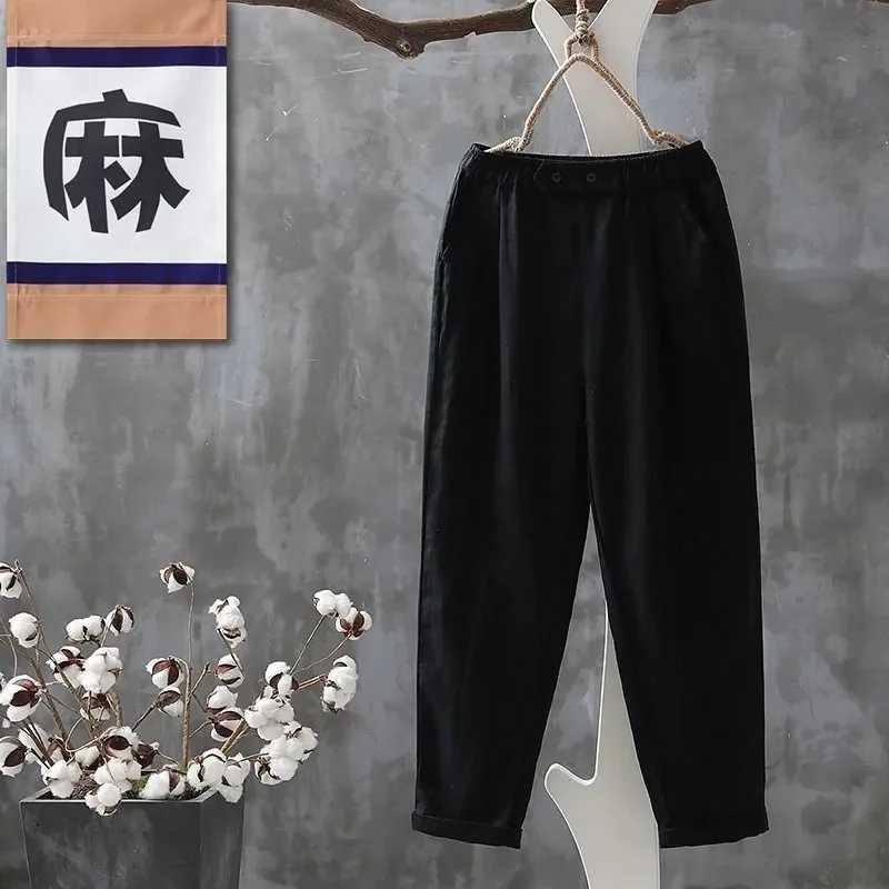 Womens high waisted casual Trouser womens loose oversized 4XL carrot pants summer ultra-thin cotton linen wide leg pantsXJ250403