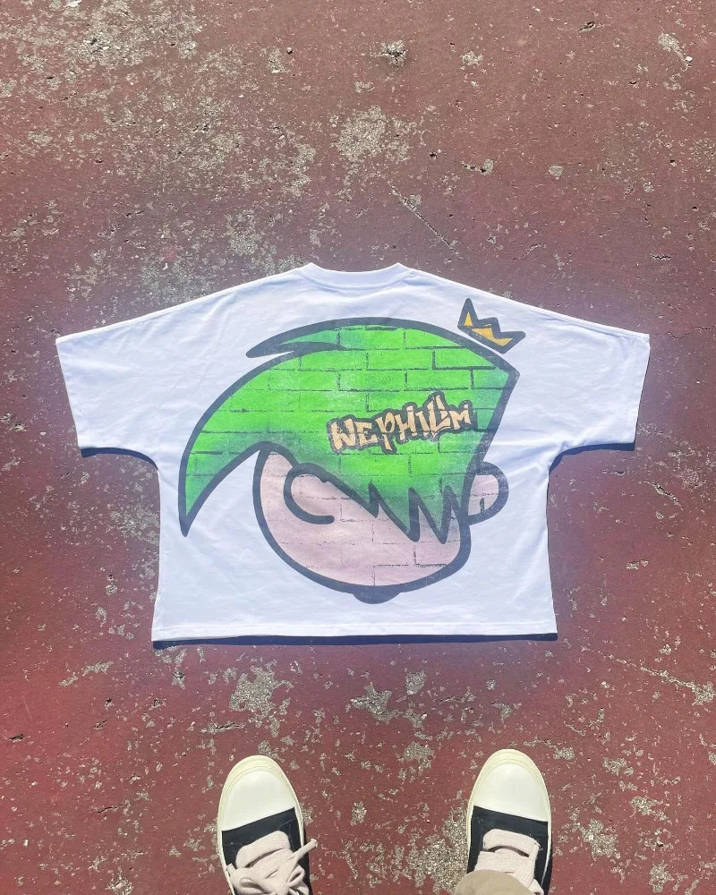 High Street Fashion Crew Neck Short Sleeve Cartoon Printed Womens Oversized Tshirt Y2k Harajuku Retro Couples Shirt 250409