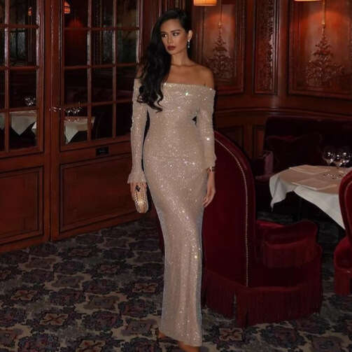 Fashion Women's New Sexy Bodycon Elegant Off-Shoulder Holiday Party Gown Long Night club dress for SEXY DRESSES FOR WOMEN 2025