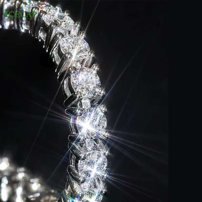 Hot Iced Out Round Brilliant Cut VVS Moissanite 925 Silver Tennis Chain Bracelet Elegant Tennis Chain Bracelet for Men Women