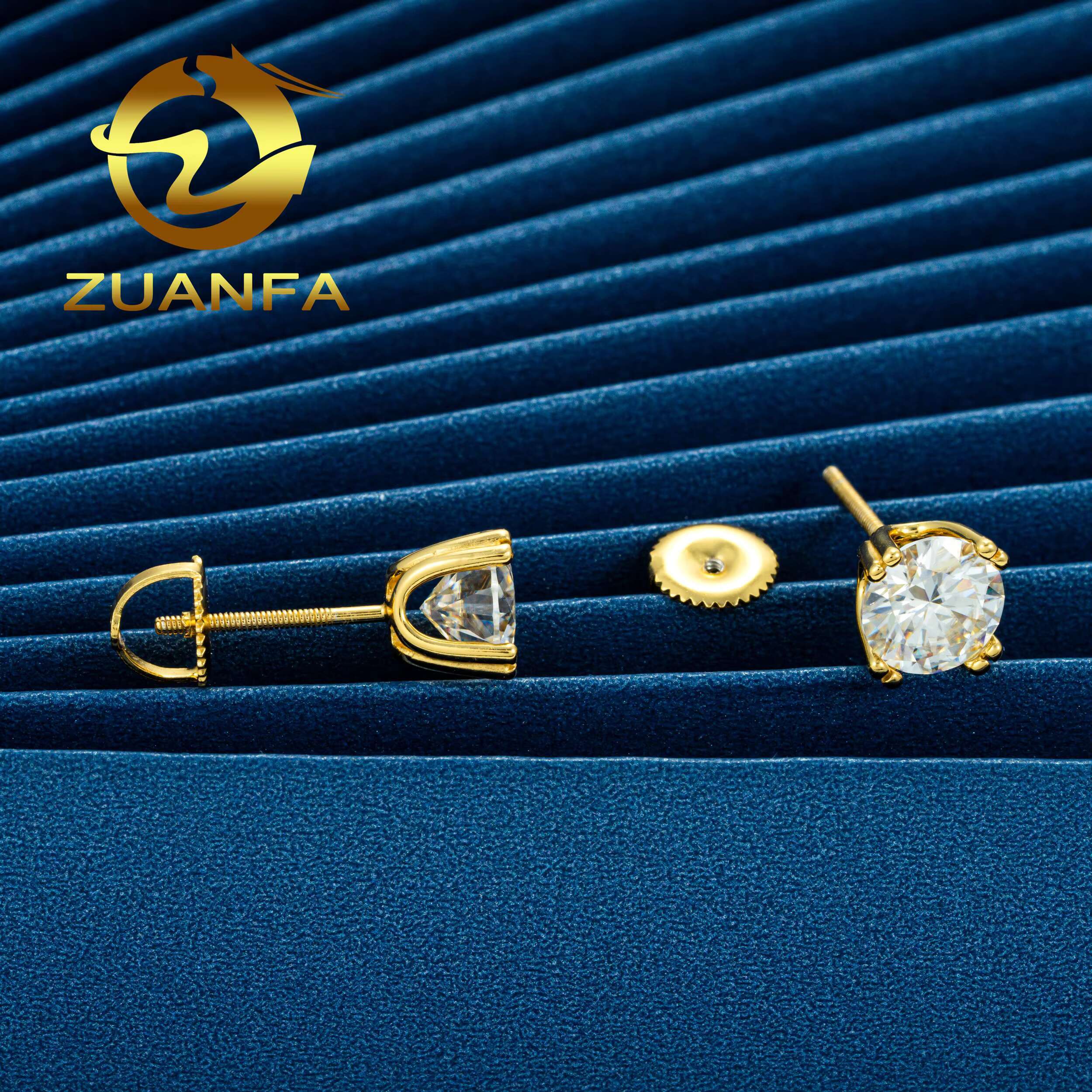 Dropshipping Zuanfa Moissanite Stud Earring Sterling Silver 925 Gold Plated GRA Moissante Jewelry