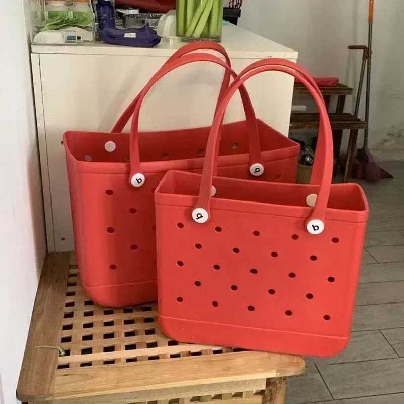 XL Super Large Beach Bag EVA Rubber Waterproof Beach Travel Picnic Storage Basket Warm Shopping Handbag Sac Jelly HandbagT250409