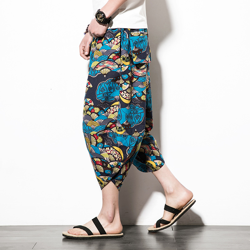 2025 New Designer Men Shorts Summer Men's Casual Capris Lantern Wide Leg Beach Floral Pants Loose Size Chinese Style