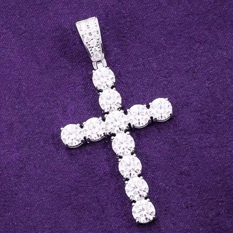 Hip Hop GRA Iced Out Bling VVS D Color Moissanite 925 Sterling Silver Pass Diamond Tester Solitaire Cross Pendant for Men