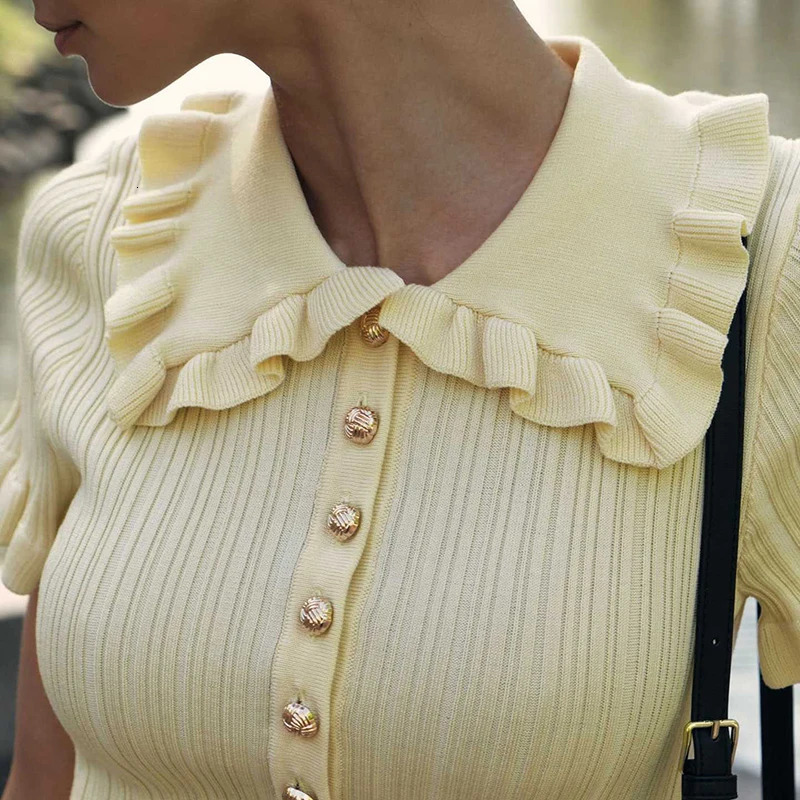 High Waist Ruffled Mini Dresses For Women Summer Short Sleeve Knitted Slim Fit Dress Womens Vintage Dress Woman Elegant 250408