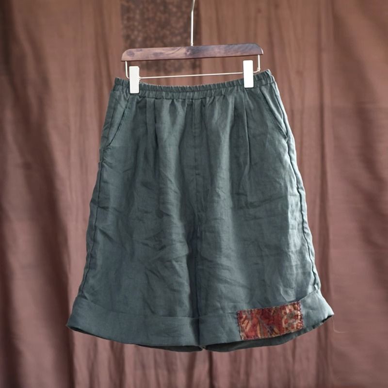 2025S Women s Designer Shorts Art Splicing Cotton And Hemp Casual Hot Pants Solid Color High Waist Loose Fit Wide Leg Sports Pentagram Pants Beach Pan