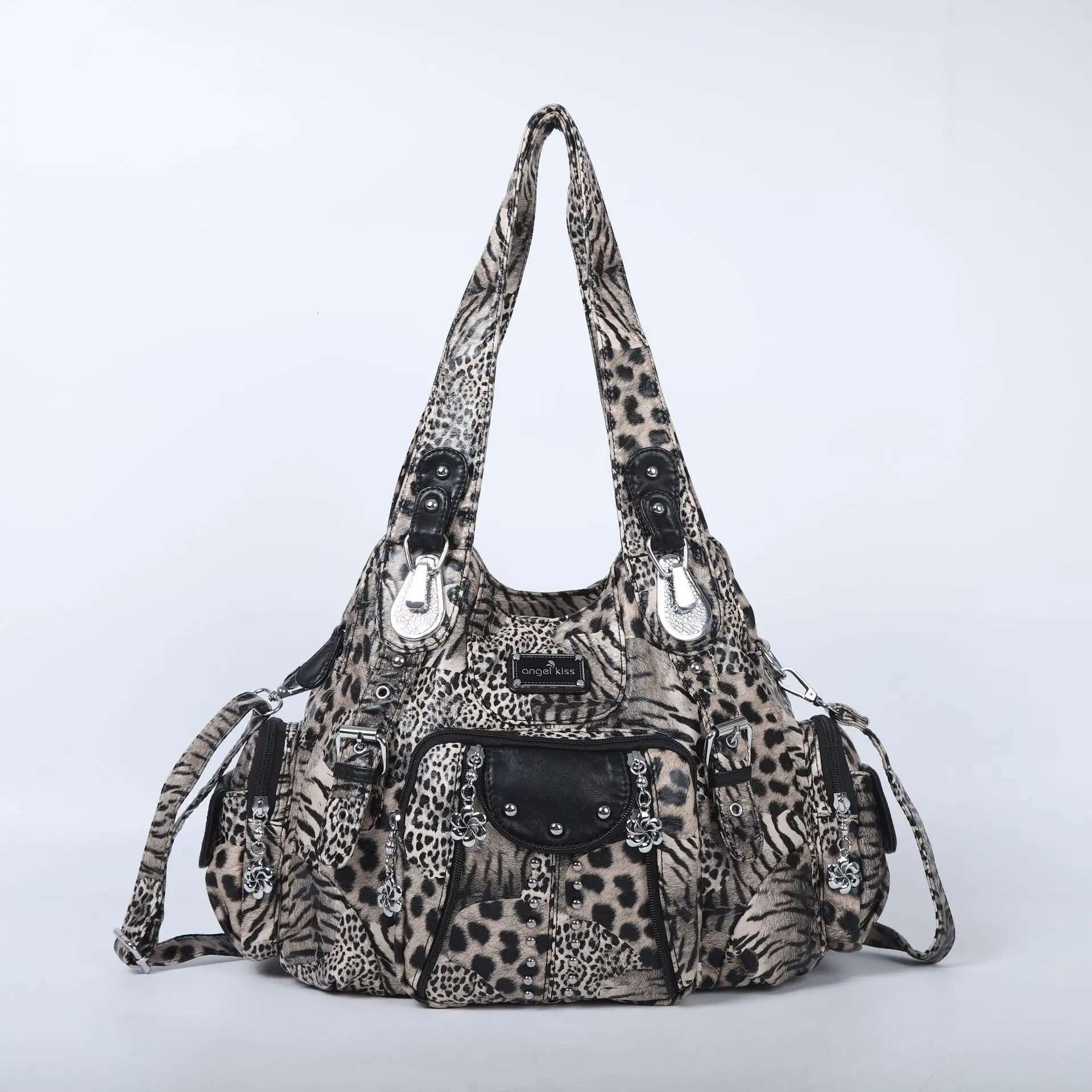 Angelkiss Women Fashion Handbags Large Bags PU Leopard Handbag Satchel Big-Capacity Shoulder Bag Phane Purse Bolsa