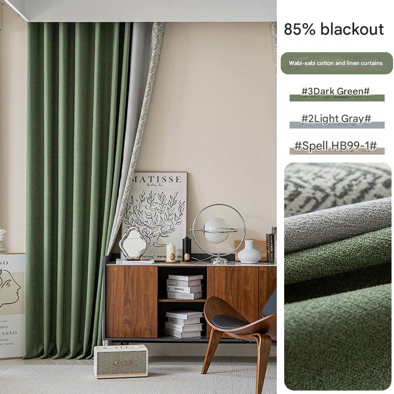 D325 wabi-sabi style cotton and linen curtain fabric high light-proof sun-proof sound-proof living room bedroom high-grade gray curtain finished produ