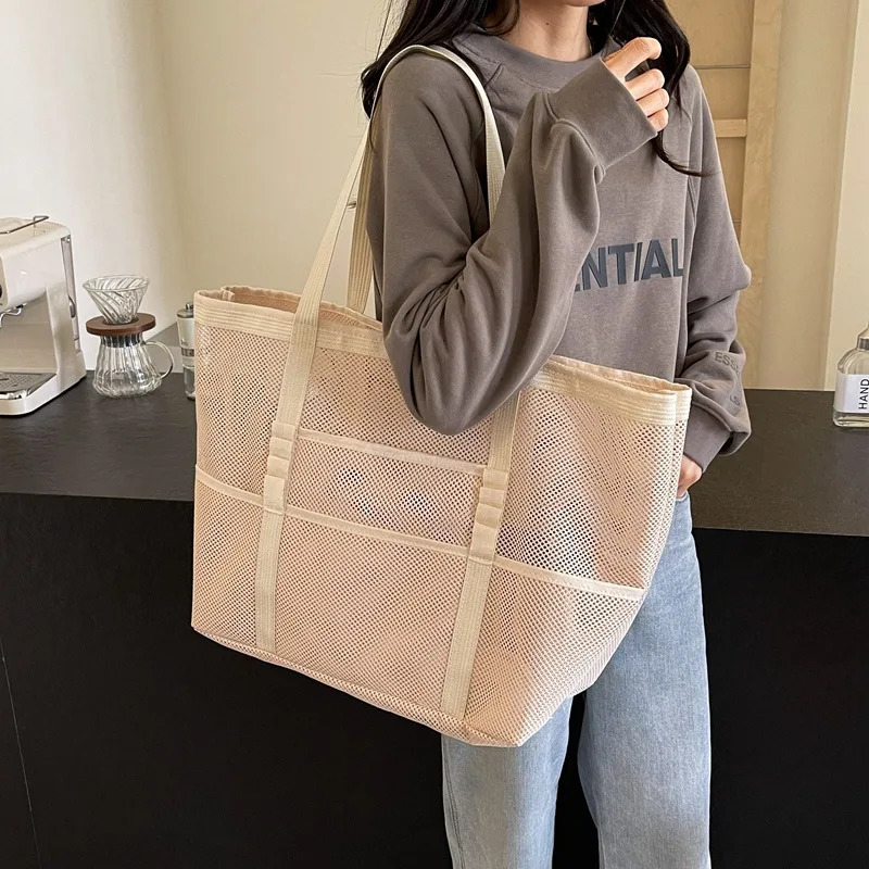 Hollow large capacity makeup storage bag womens multifunctional mesh shoulder travel transparent beach 250408