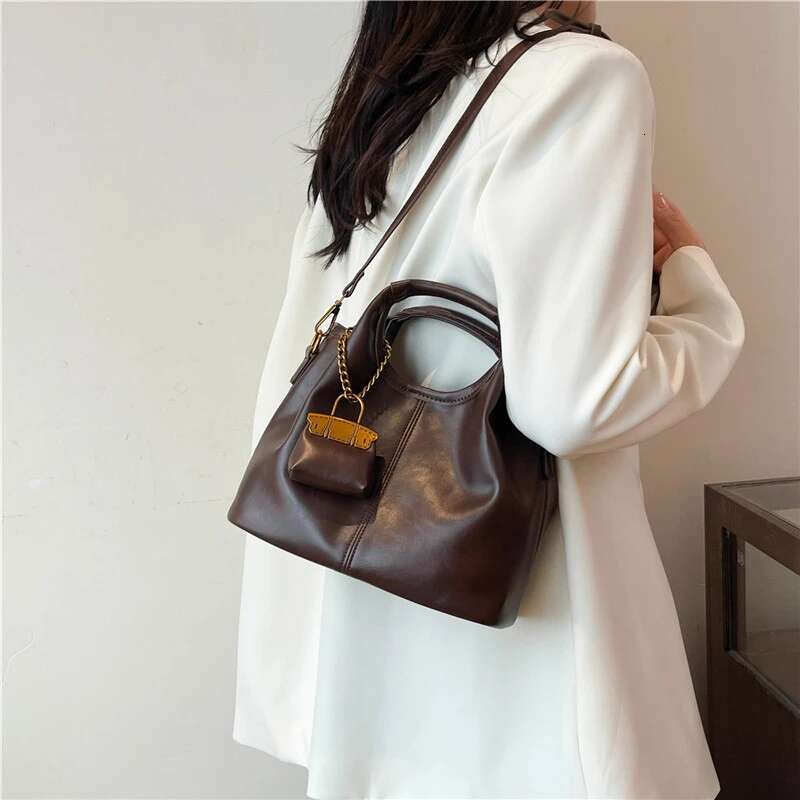 Two Piece Solid Color Retro Leather Women S Daily Travel Handbag Shoulder Crossbody Bag
