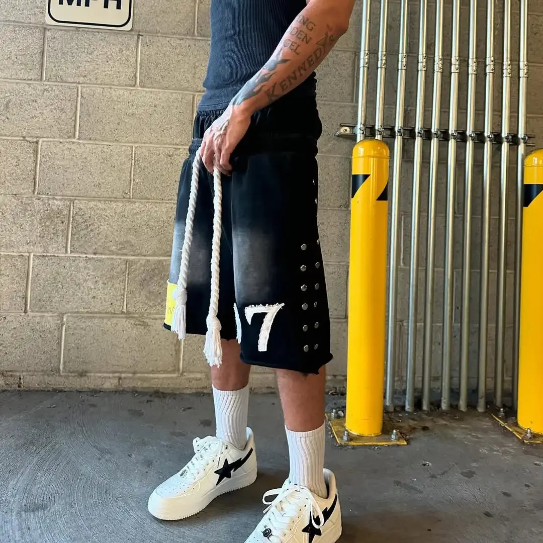 Y2k retro double waisted pants men shorts fashionable street loose shorts harajuku style hip hop hippop pants sweatpants 250407