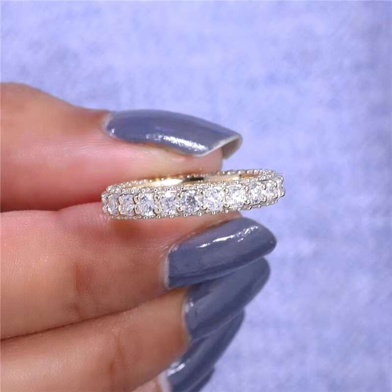 Customized Solid 9K Yellow Gold Pave Set Full D Color VVS Moissanite Anniversary Eternity Band Ring