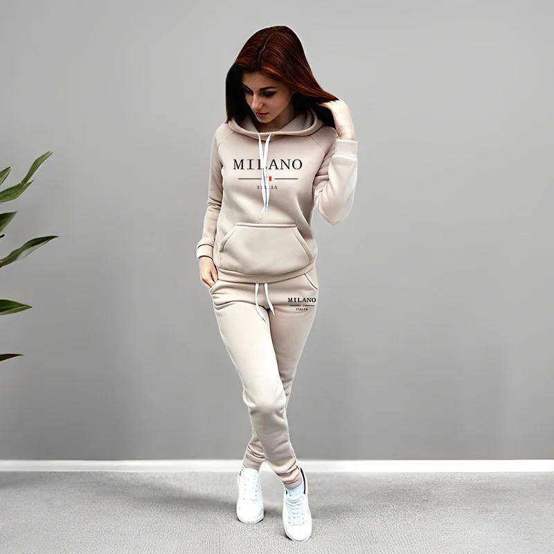 Autumn Winter Female Daily Casual Sporty Jogger Suit Hoody Outfit Italy Fashion Tracksuit for Woman Hooded Sweatshirt Sweatpants 251106
