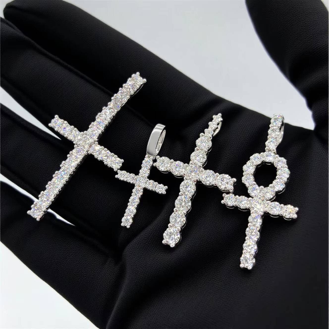 Wholesale Custom Hip Hop Iced Out Vvs Moissanite 18k Gold Plated Pass Diamond Test Cross Pendant Necklace 4mm Fine Jewelry Men