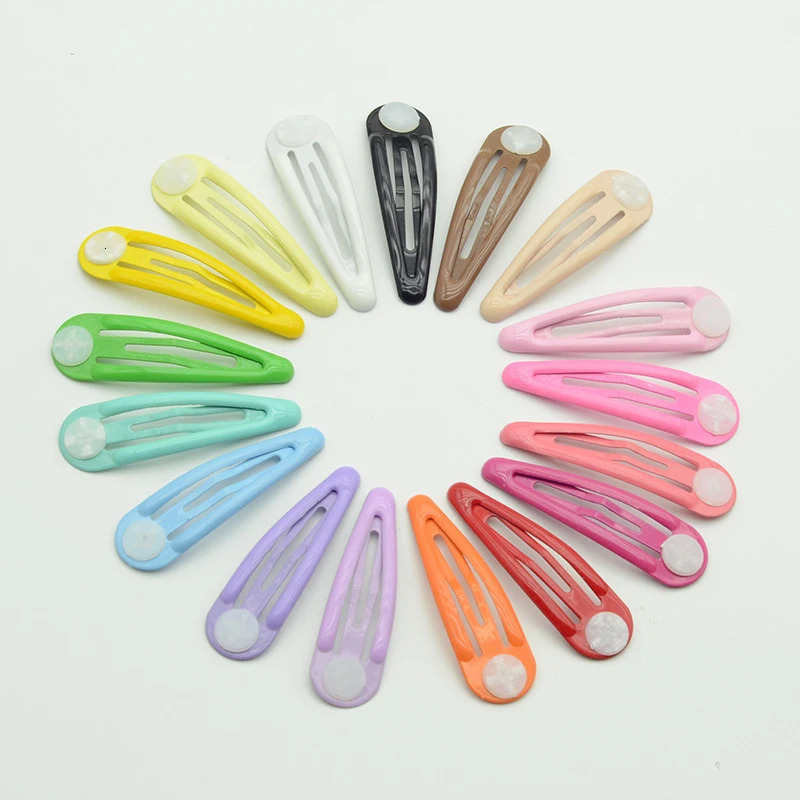 50 pieces of 5cm transparent enamel colored metal snap hair clips with pads used for DIY childrens hair accessories ordinary hair clips 250409