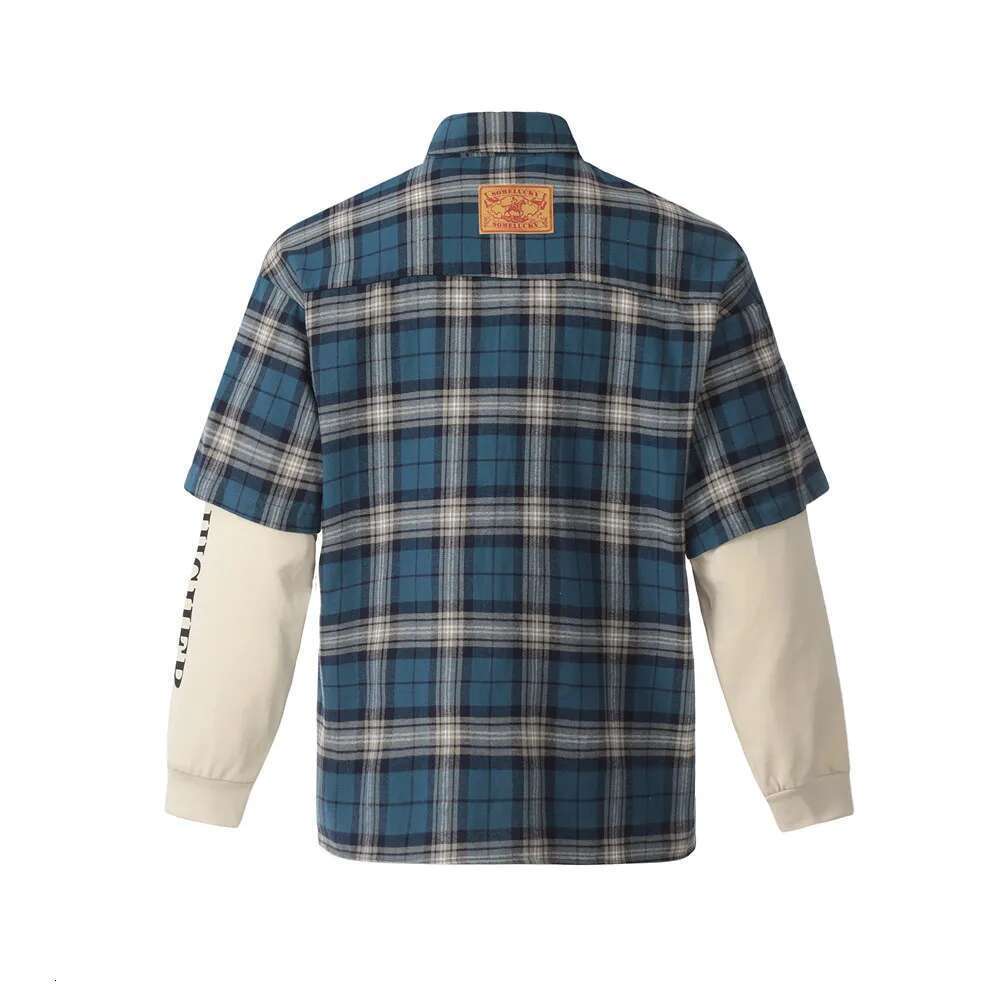 Plaid Patchwork Mens High Street Autumn Loose Lapel Spliced Single Breasted Long Sleeve Shirts Men
