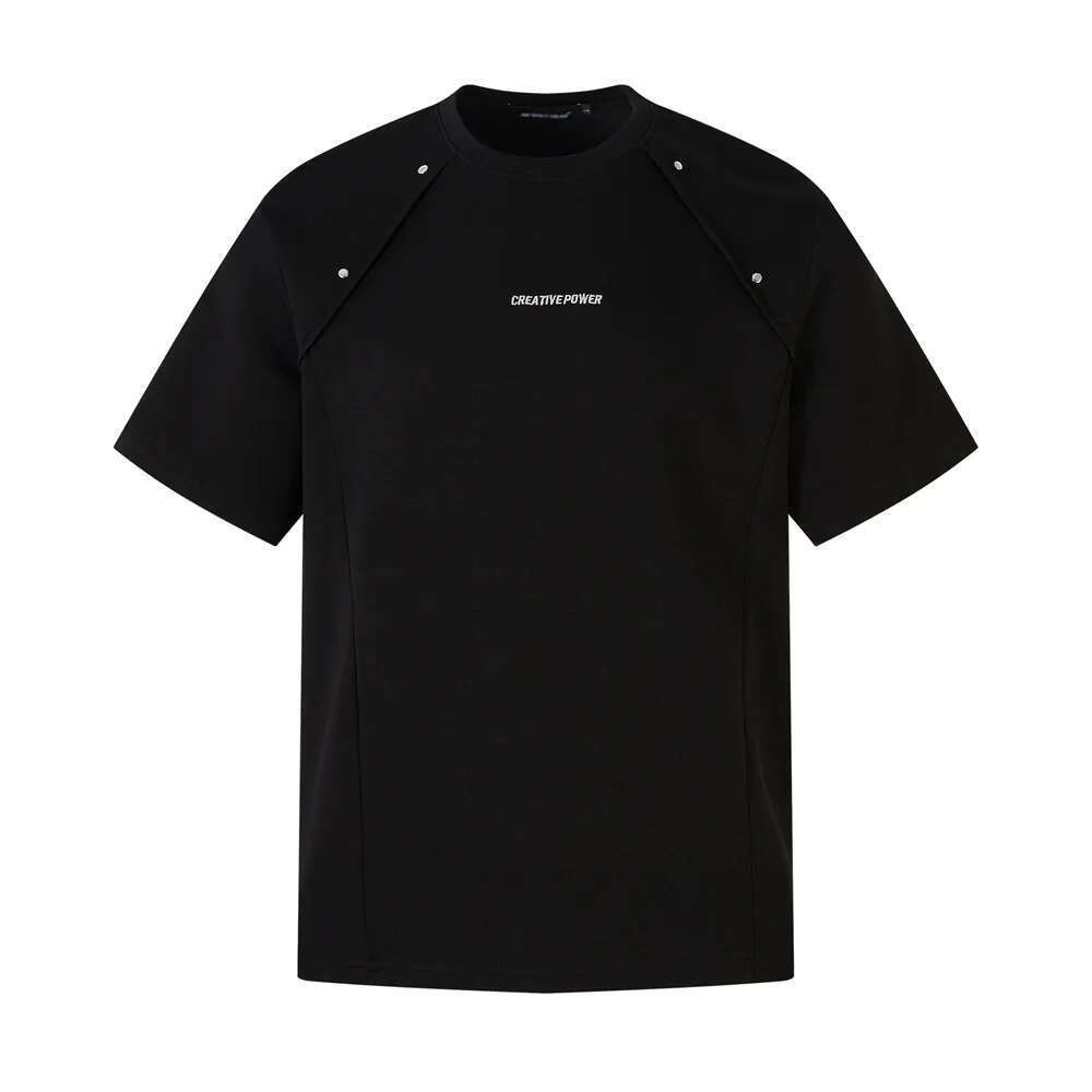 Letter Embroidery Short Sleeve T-Shirt Mens With Rivets Summer High Street Crew Neck Loose Tshirt Men Tops