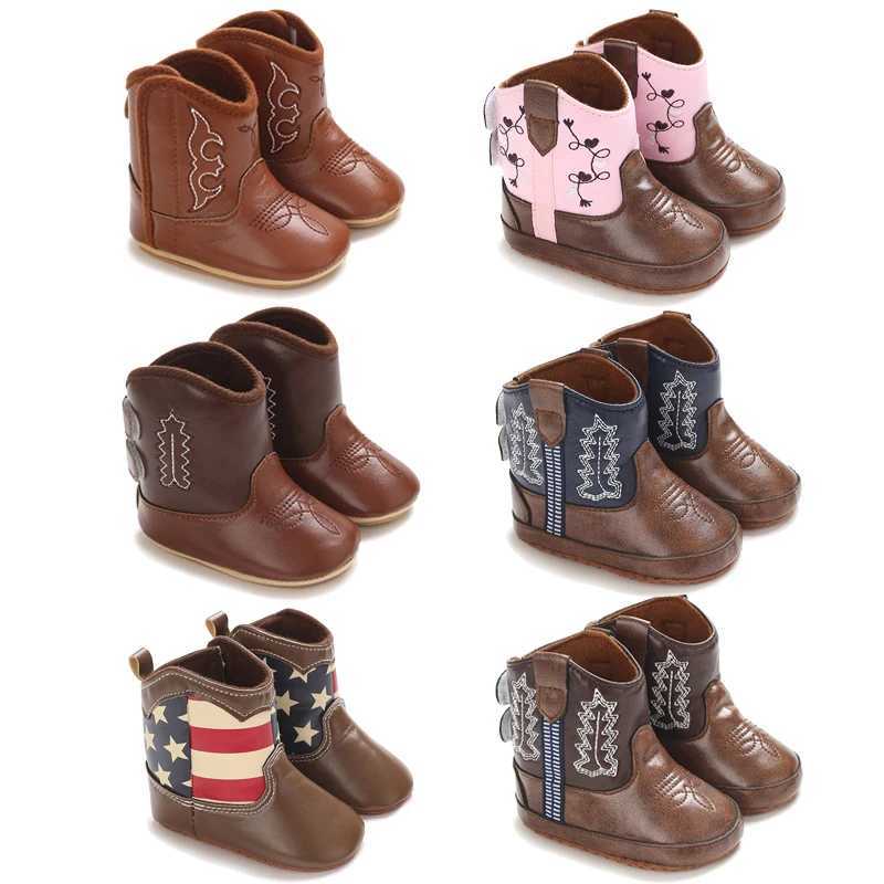 Winter autumn baby shoes Western denim midsole boots baby shoes girls PU printed soft sole non slip casual walking shoes X250409