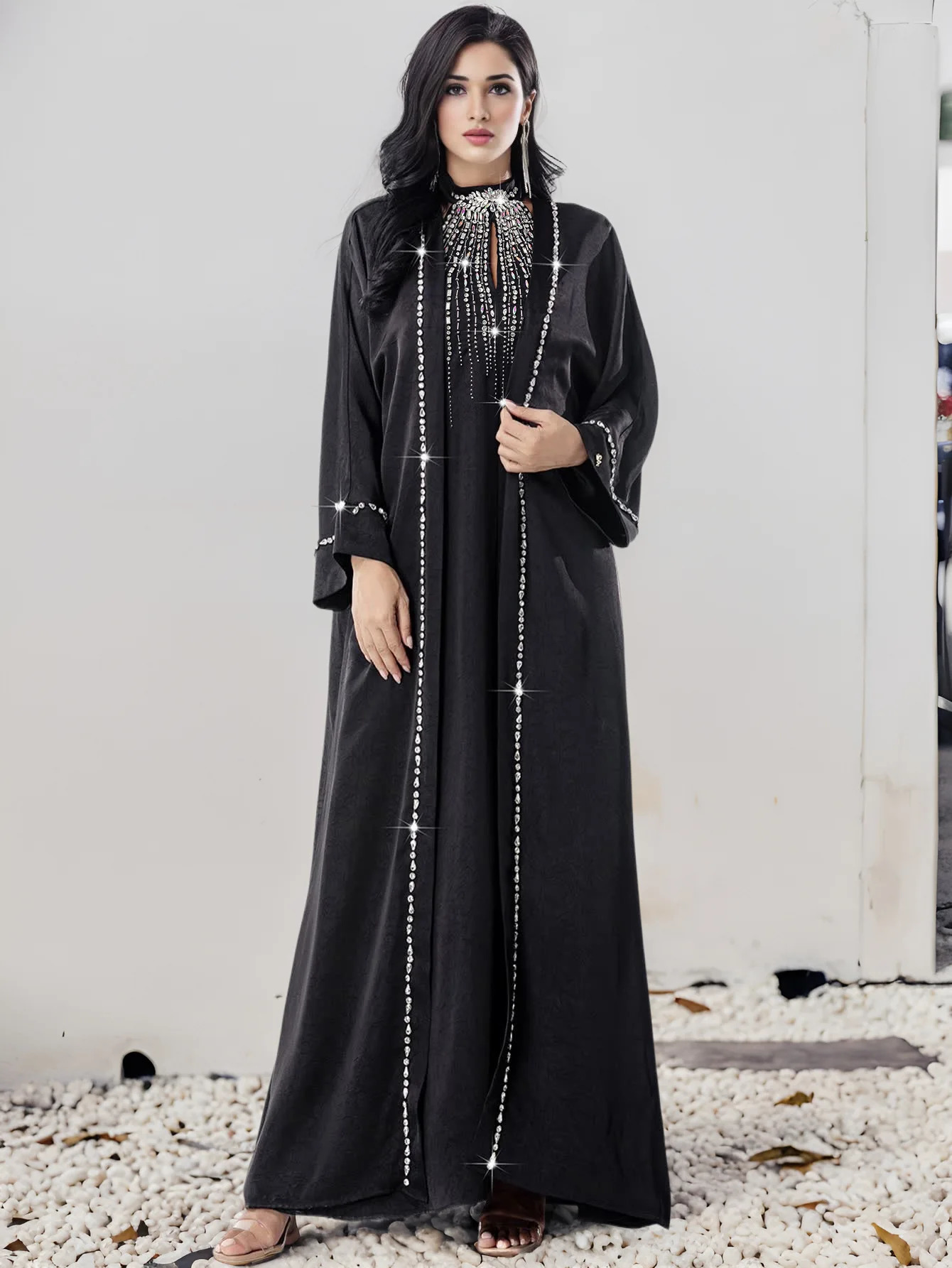 Eid al Fitr womens Abaya 2piece diamond party dress Muslim Kaftan robe Jalabiya Ramadan Dubai Vestido Largos 250409