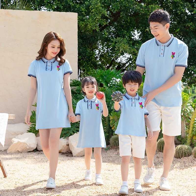 Childrens clothing mother daughter collar lace dress father son polo shirt S2548
