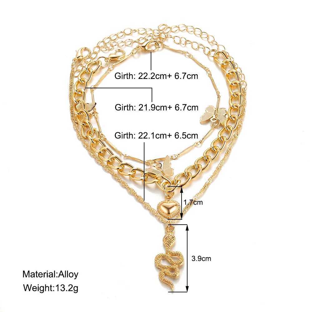 3Pcs Bracelet European And American Simple Temperament Women Jewelry New Creative Snake Gold-color Popular Anklet Z250408