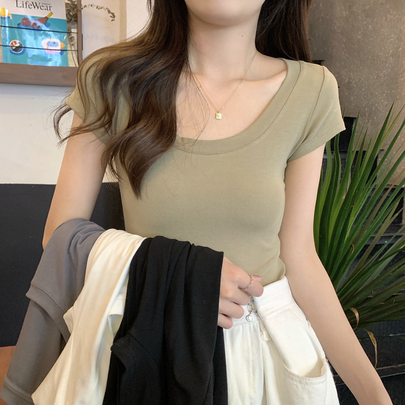 2025S Designer Women S T Shirt Solid Color Casual Versatile Short Sleeved T Shirt For Women S Inner Layer Base Shirt Summer Slim Fit U Neck Student To
