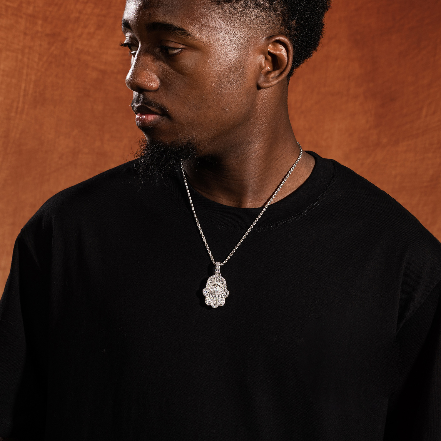 Hip Hop Eye Hand Pendant Necklace 5A Zircon 18k Gold Plated Men Women Jewelry