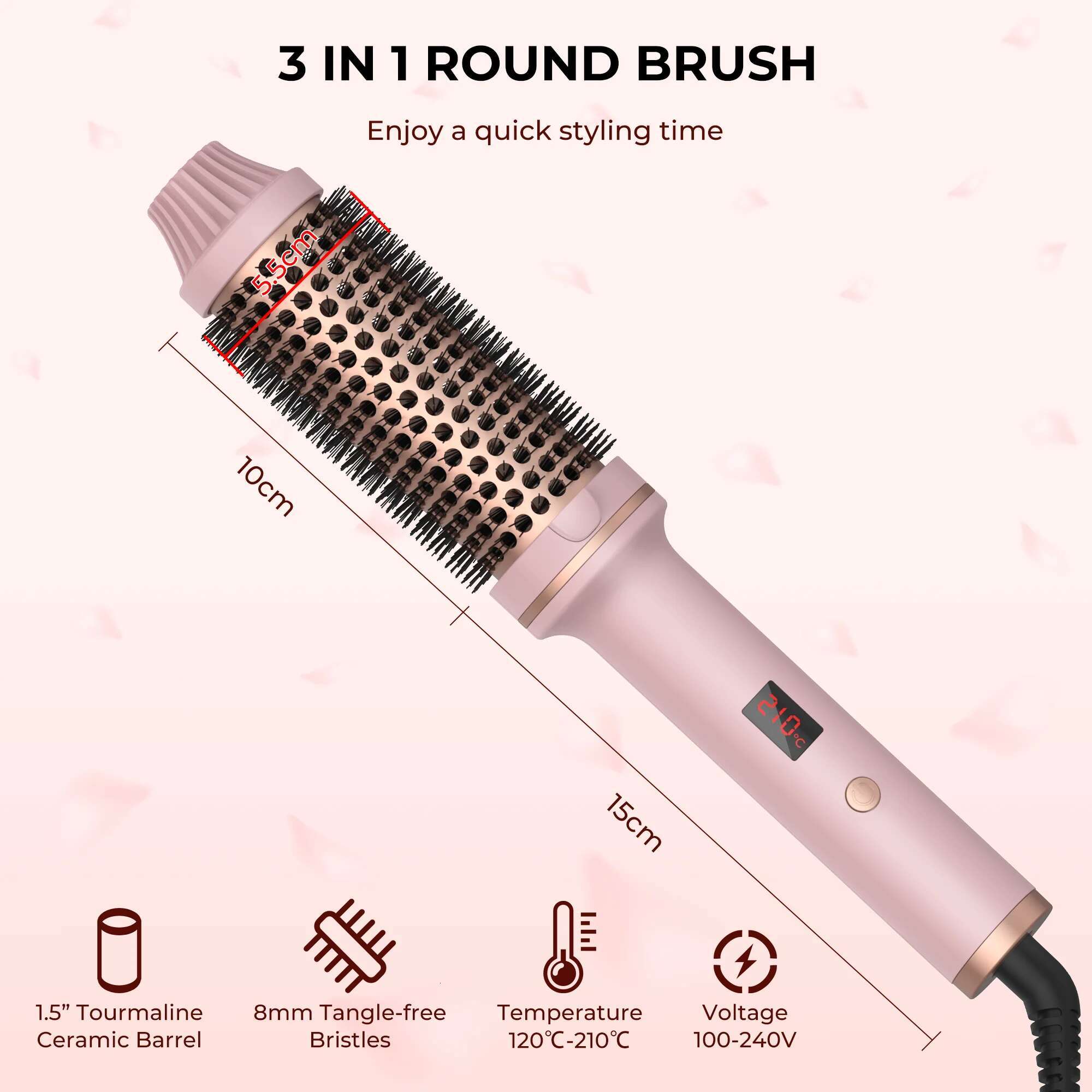 1.5 Inch Curg Iron Ceramic Thermal Heated Round Heating Brush Electric Hair Curler Comb