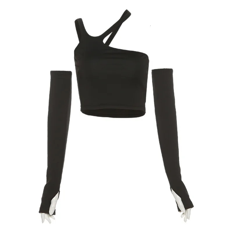 Autumn Fashion Casual Slim Solid Removable Sleeves Halter T Shirt For Women Streetwear Wild Basic Female Top 250409