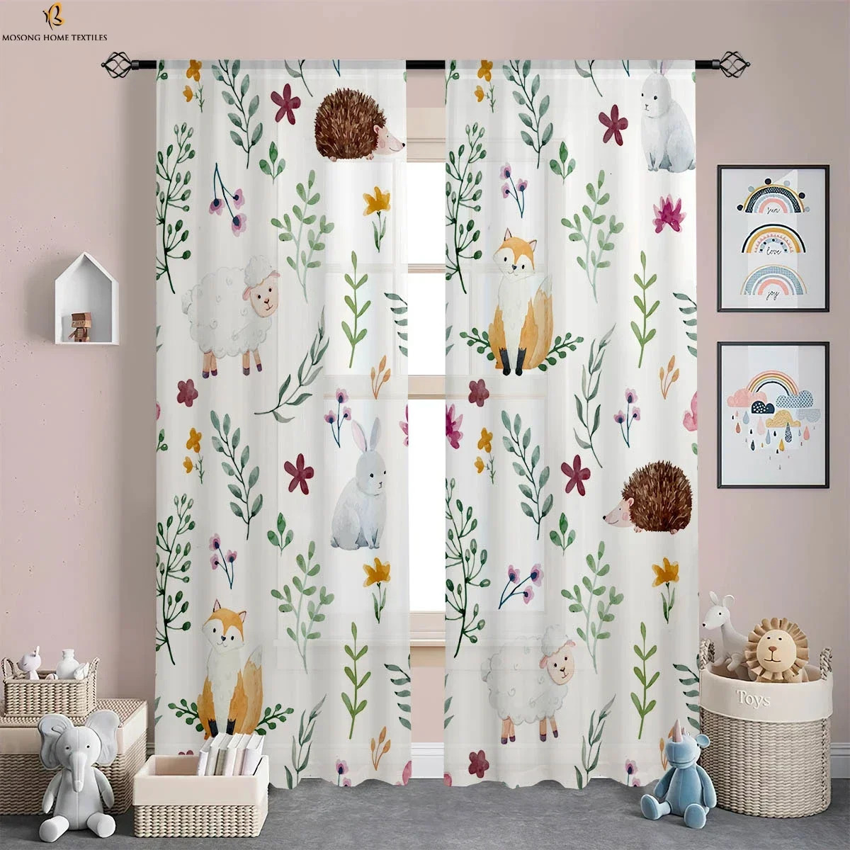 Forest Animal Cartoon Printing Curtains Polyester Fiber Curtains Childrens Living Room Living Room Study Decoration Curtains 250409