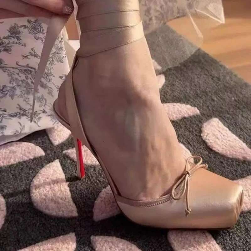 New Style Women's Personalized High Thin Heels Satin Sexy Square Toe Strap Womens Shoes Banquet Wedding atos Mujer