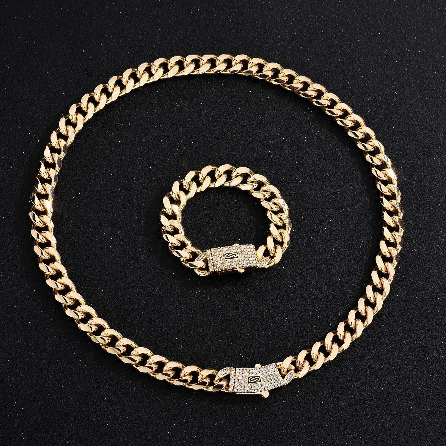 VCT 18mm Long Lock Rectangular Zircon Prong Set Cuban Necklace Ice Crystal Small Crystal Zircon Chain Hip Hop Rock Jewelry