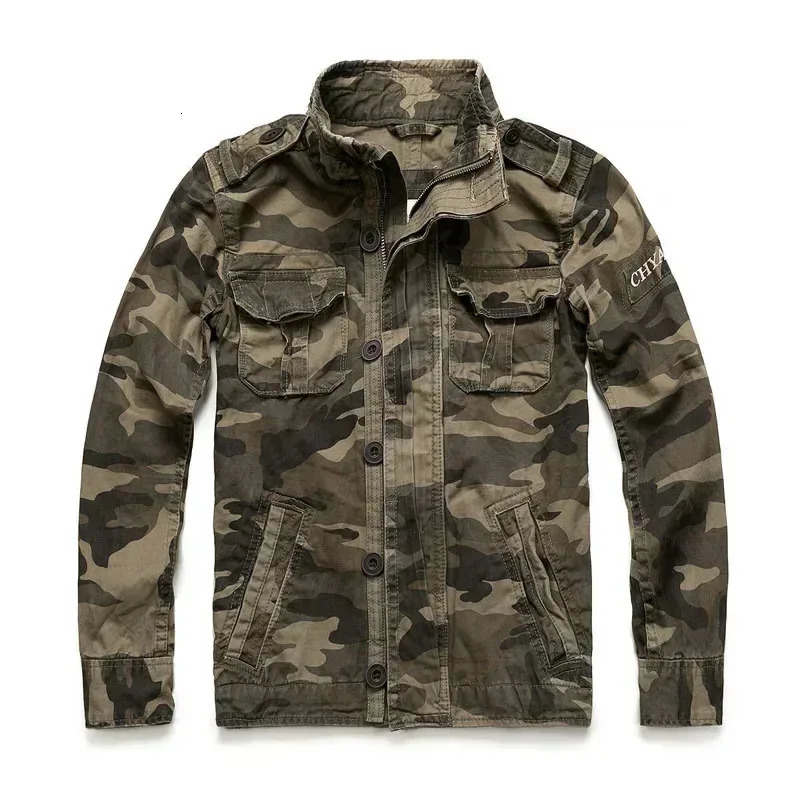 Mens jacket mens M65 denim vintage cargo outdoor multi pocket camouflage top casual and fashionable hiking uniform 250409