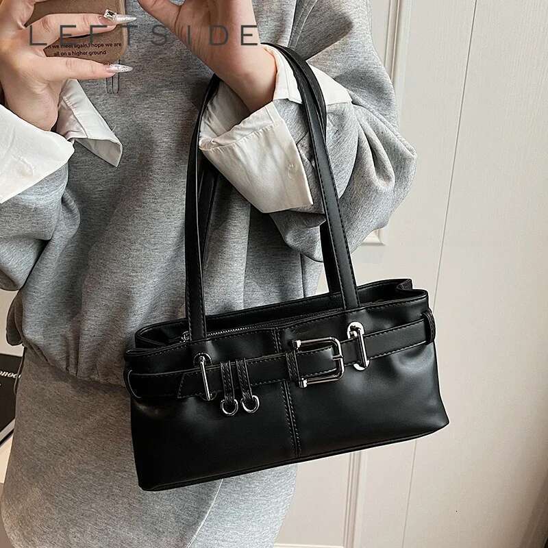 LEFTSIDE Small PU Leather Solid Color Underarm Bags For Women 2024 Y2k Ladies Shoulder Females Handbags And Purses Tote Bag