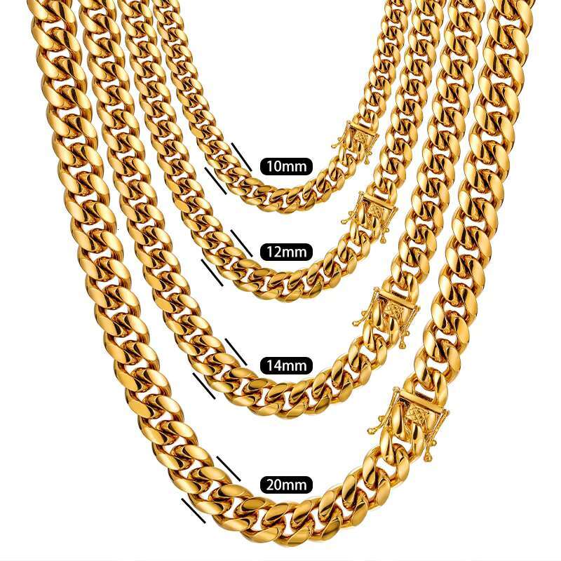 Fashion Jewelry Hip Hop Men 14K 18K Gold Filled Plated Stainless Steel Miami Cuban Link Chain Necklace