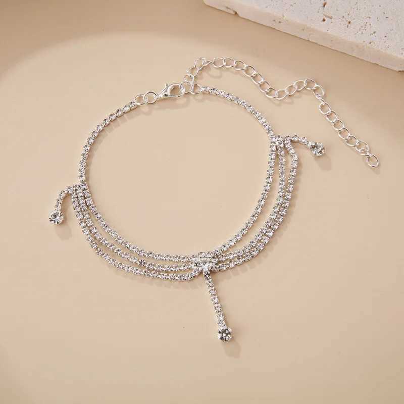Tassels Style Inlaid Cubic Zirconia Chain Anklet for Women Fashion Silver Color Ankle Beach Feet Chain Bracelet Foot Jewelry Z250408
