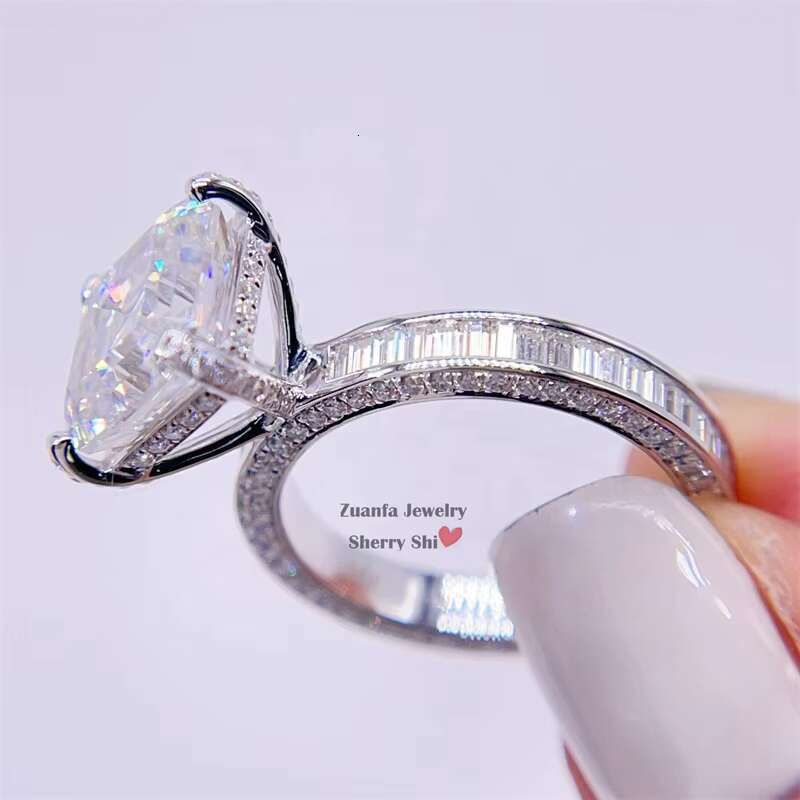 Women Wedding Jewelry 10K White Gold 4.06G Asscher Cut VVS Moissanite Diamond Engagement Ring