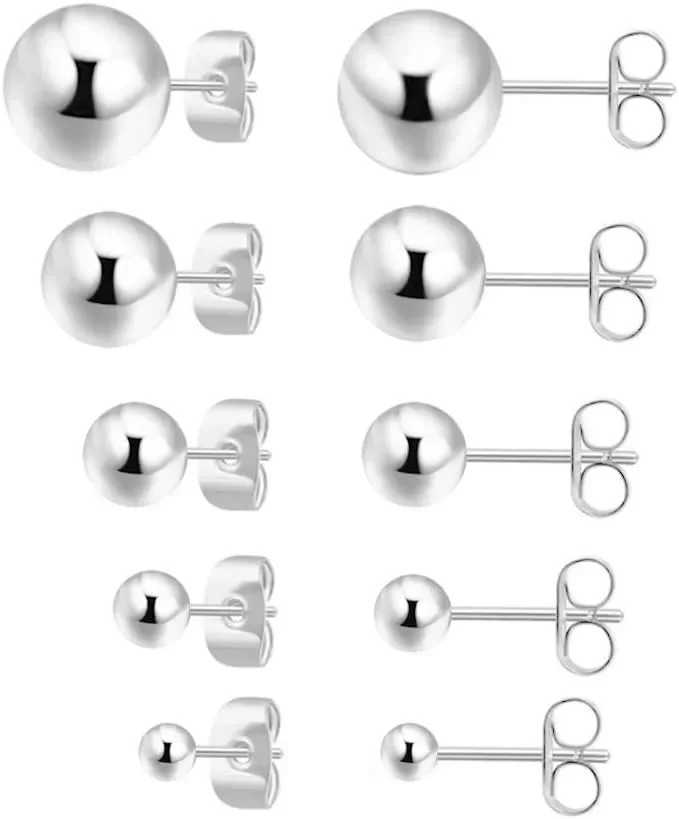 925 Sterling Silver Stud Earrings for Women Sterling Silver Earrings Multiple Piercings 5 Pairs Earrings Set 2mm 3mm 4mm 5mm 6mm Z250408