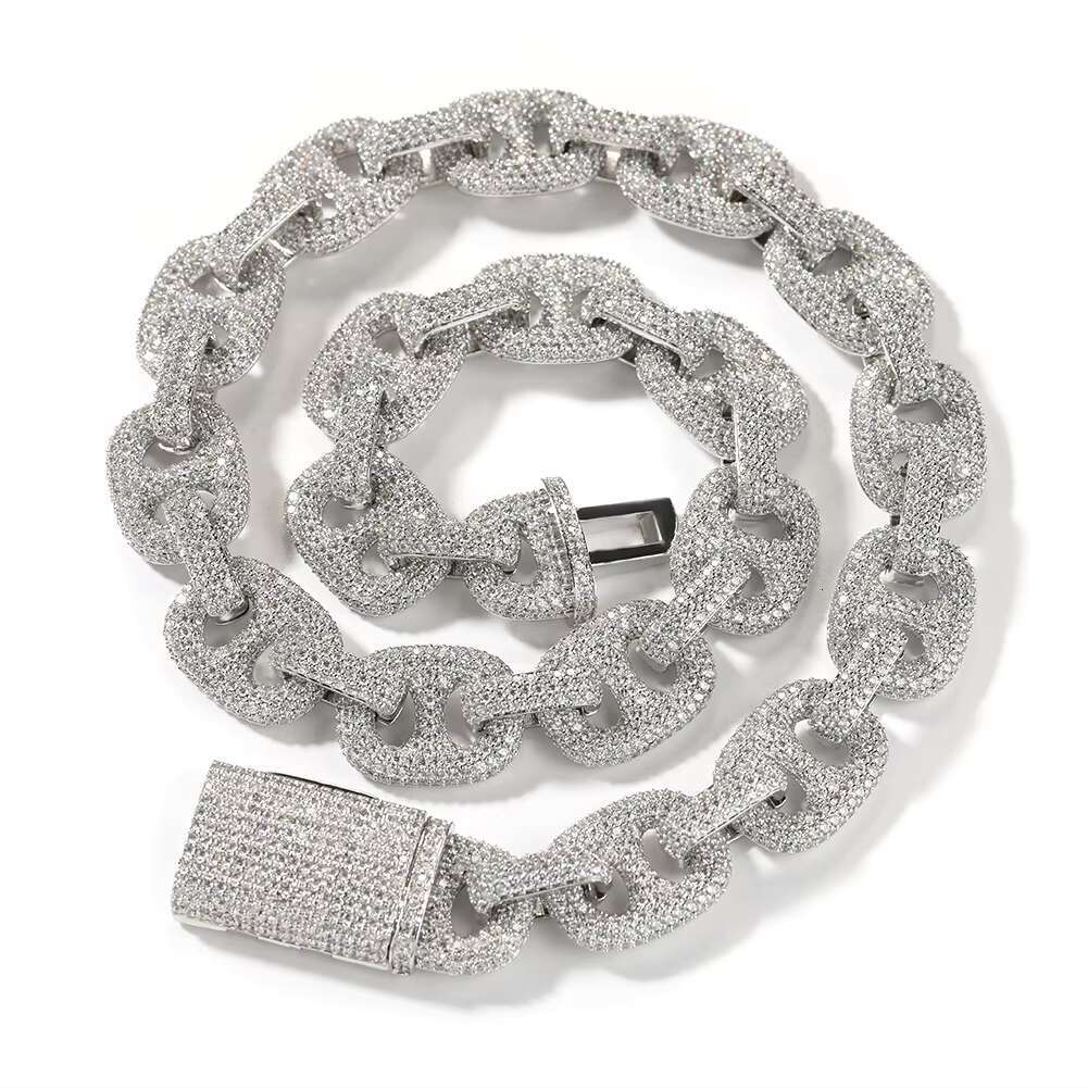 Brass Fine Chain Necklaces Bulk Chunky Hip Hop Men 16mm Iced Out Cz Mariner Coffee Bean Link Cuban Chain Necklace