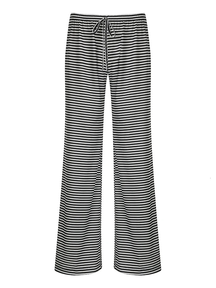 Rockmore Fashion Low Waist Pants Women Fall Casual Streetwear Y2K Striped Print Wide Leg Trouser Baggy Female Straight Pant 250409